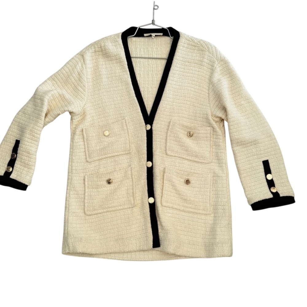 Maje 36 Cream sweater gold buttons with Black Trim oversized S